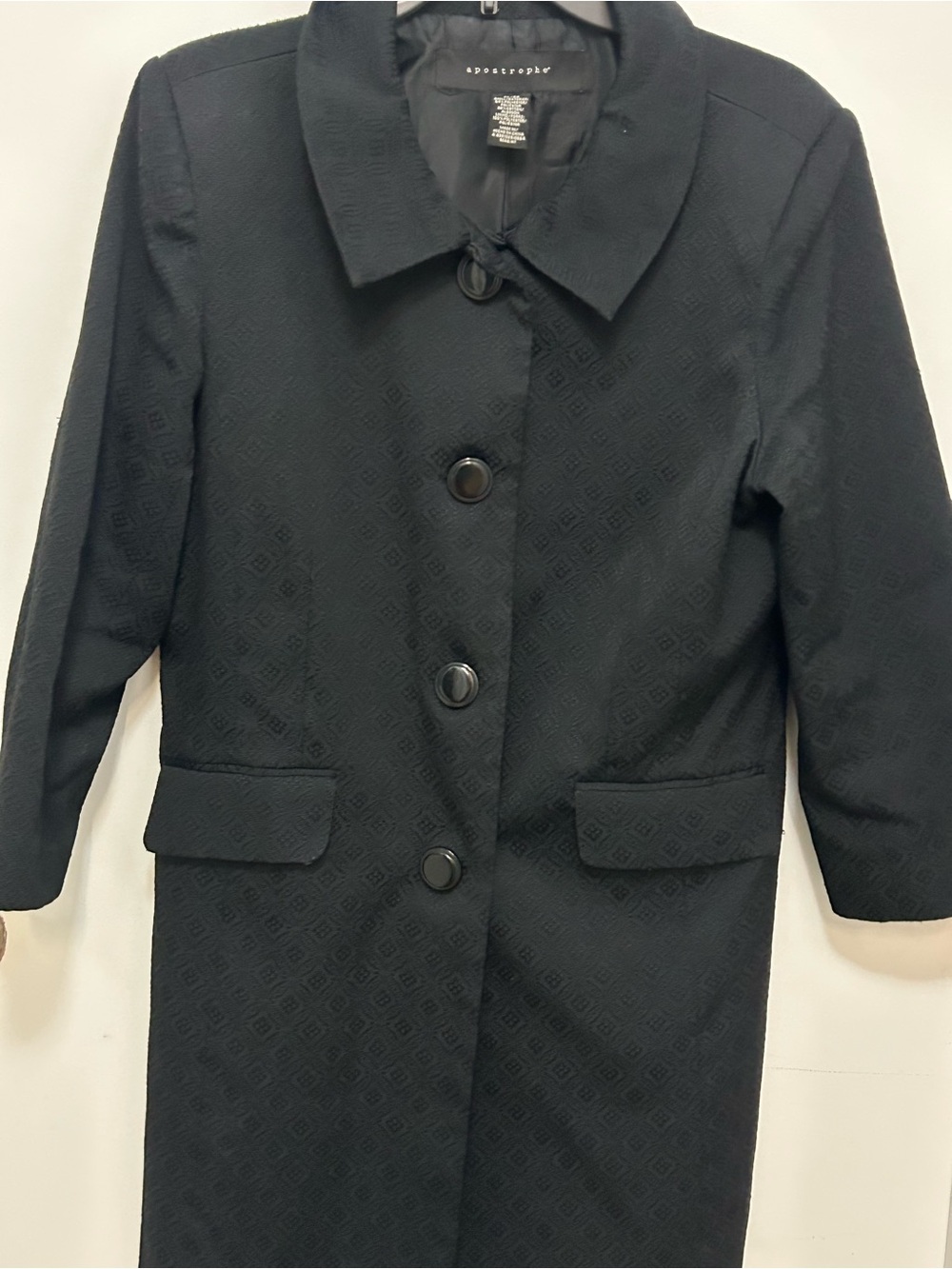 Apostrophe Black Textured Single-Breasted Trench Coat